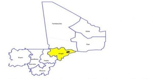 خريطة تظهر موقع انتشار المرض في وسط دولة مالي